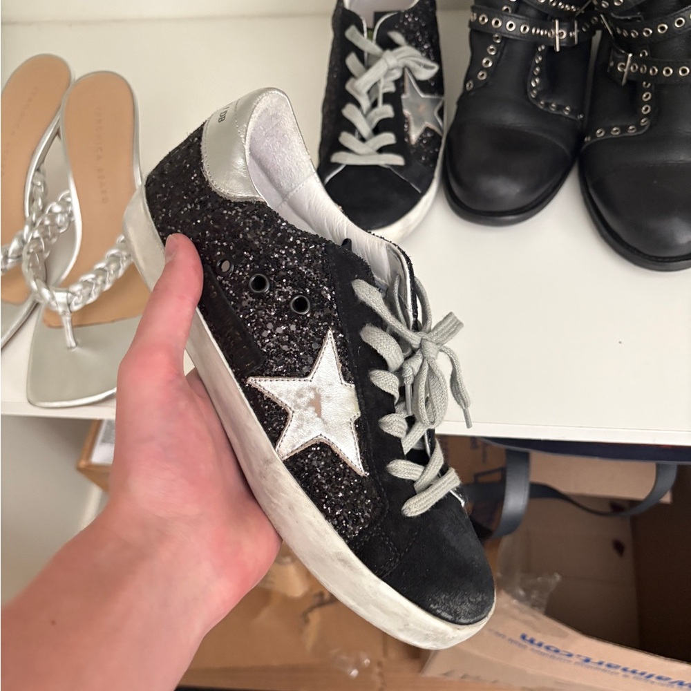 Women's Black Glitter Golden Goose Sneakers Size 38